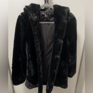 Zara Black Hooded Faux Fur Coat